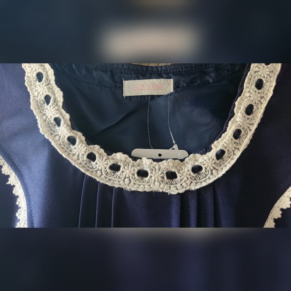 Liz Lisa - Navy Blue Crochet Detail and Lace Trim Sleeveless Dress - Picture 6 of 16